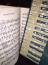 Blue and white mother of pearl accordion with music 1.