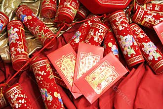 Chinese celebration firecrackers and red envelope