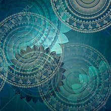 Elegant blue background design with fancy seal flower shapes in abstract random pattern