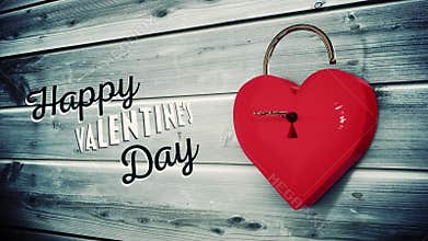 Key opening a heart lock with valentines message