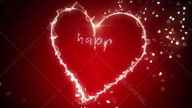 Glowing neon heart and valentines message