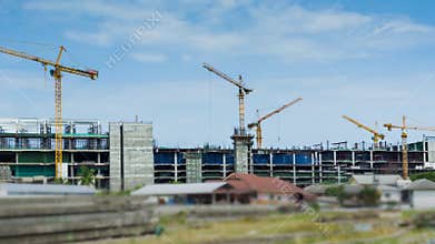 Cranes And Labor Working in Big Construction Site Time Lapse