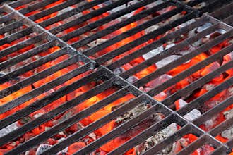 Empty BBQ Grill and Glowing Hot Coals