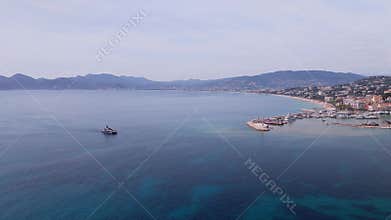 Aerial Cannes bay, La Croisette, Palais des Festivals, Carlton