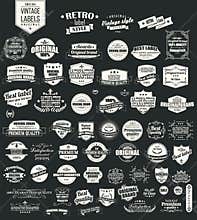 Collection of vintage retro labels, badges, stamps, ribbons