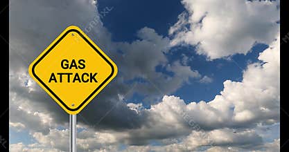 gas attack traffic sign on blue sky