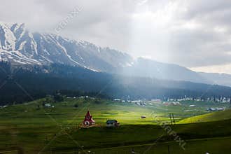 Magical valley, mountain village landscape