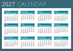 2027 calendar template and compact date rows. Clean annual 2027 planner concept for office organization, schedule