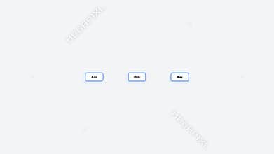 Minimalist digital interface design featuring interactive white buttons labeled ads web and buy against a grey background