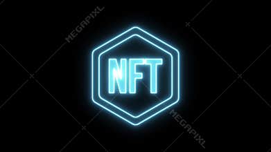 Simple motion graphic animation of the inscription nft in a hexagon. Neon glowing sign
