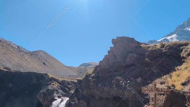 Cascading waterfall in the Andes mountain range