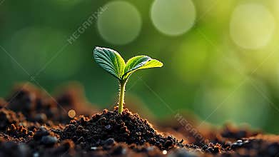 A vibrant heart-shaped seedling growing in rich soil with sunlight. . Nature