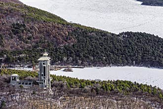 Early Spring Snow - View of the Tower at Jingyuetan National Forest Park, Changchun, China