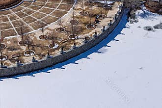 Early Spring Snow - View of Wangtan Square, Jingyuetan National Forest Park, Changchun, China