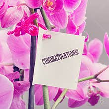Congratulations note with a floral bouquet