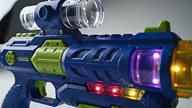 Futuristic Blue and Green Plastic Toy Blaster with Tactical Accents and Lights