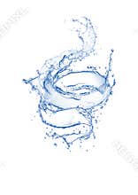 Blue clear swirling water splash isolated on white background