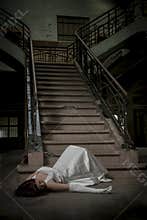 Bride fall down stairs