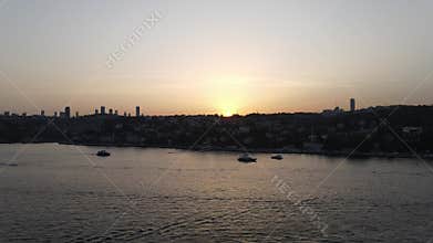 Aerial View Istanbul Bosphorus Sunset