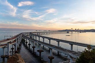 Kuahai Bridge View Point, spectacular double-deck suspension bridge. Stunning panoramic views of the sea, making it one of Dalian