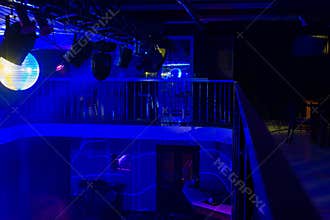 Interior of Night Club Lit with Blue Lights