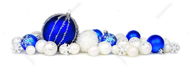 Blue and white Christmas ornament border