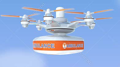 Drone carrying AED medical kit for emergency medical care concept