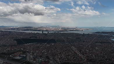 Dramatic aerial view of istanbul's bosphorus strait