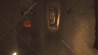 Derinkuyu underground city corridors and chambers reveal ancient cave architecture in Cappadocia, nevsehir, turkiye, subterranean