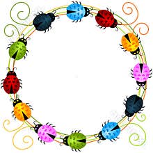 Colorful Ladybirds round frame
