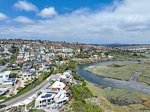 Aerial view of Cardiff by the Sea, beach community in the incorporated city of Encinitas in San Diego County, California