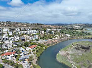 Aerial view of Cardiff by the Sea, beach community in the incorporated city of Encinitas in San Diego County, California