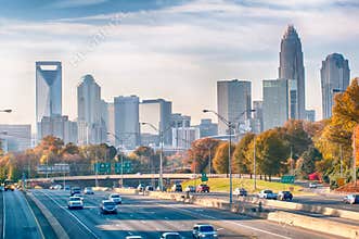 Charlotte north carolina skyline during autumn season at sunset