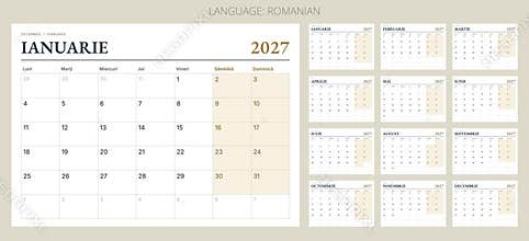 Vector romanian calendar 2027 planner collection with elegant Romania design template