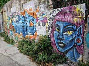 Graffiti Covered Wall in the Anafirotika Neighborhood of Athens, Greece