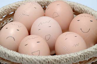 Eggs with Faces in Basket