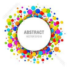 Vector colorful bright rainbow colors circle Birthday confetti round papers frame isolated on white background.