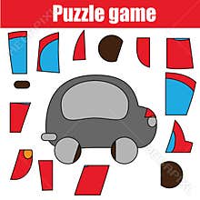 Puzzle game with red car. Printable kids activity sheet