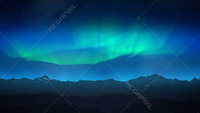 Green aurora over night mountains loop