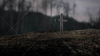 Horror scene of the gravestone