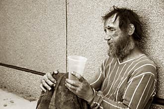 Homeless man in depression