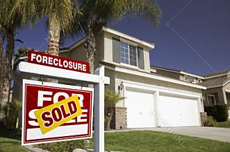 Red Foreclosure For Sale Real Estate Sign and Hous