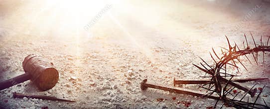 Passion Of Jesus Christ - Hammer and Bloody Nails And Crown Of Thorns