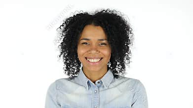 Amazed Black Woman on White Background