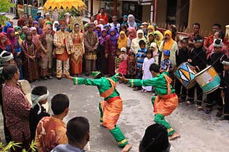 Traditional Silat dance at Minang wedding, Padang