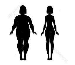 Fat and slim girl. Weight loss fitness.