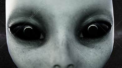 Alien open eyes. Planet Earth is reflected in the eyes . UFO futuristic concept. Cinematic 4k animation.