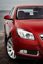 Cherry red car front detail