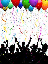 Party crowd with balloons