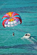 Parasailing over the Caribbean ocean